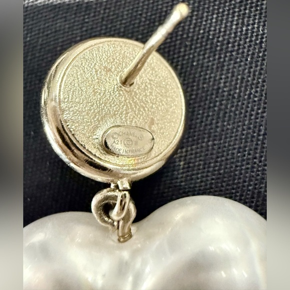 Pearl Resin Crystal CC Heart Drop Earrings Pink Gold - Picture 7 of 10